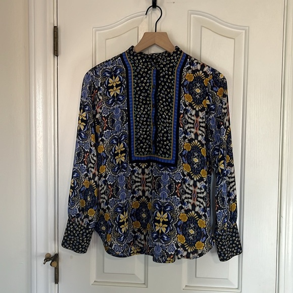LOFT | Floral Geometric Long Sleeve Popover Blouse Size Small Petite Office - Picture 3 of 10